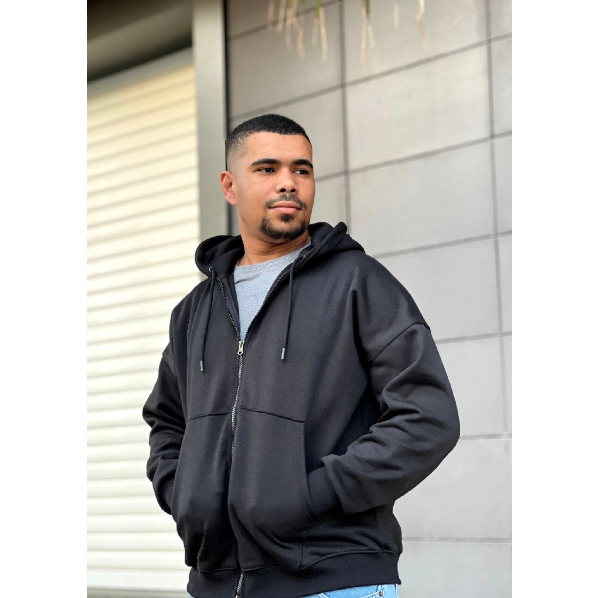 Zip hoodie oversize noir (full black)